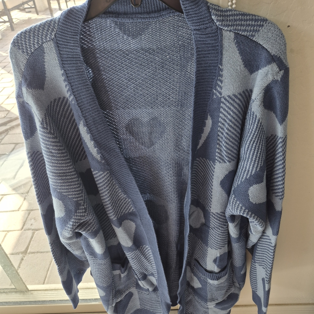 Women's Blue Patterned Open Cardigan